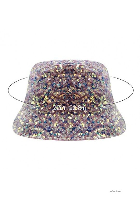 BOLLEY JOSS Women Bucket Hat Reversible Double-Side-Wear Glitter Sequins Bucket Hat Cap for Girls Teens Outdoor Travel