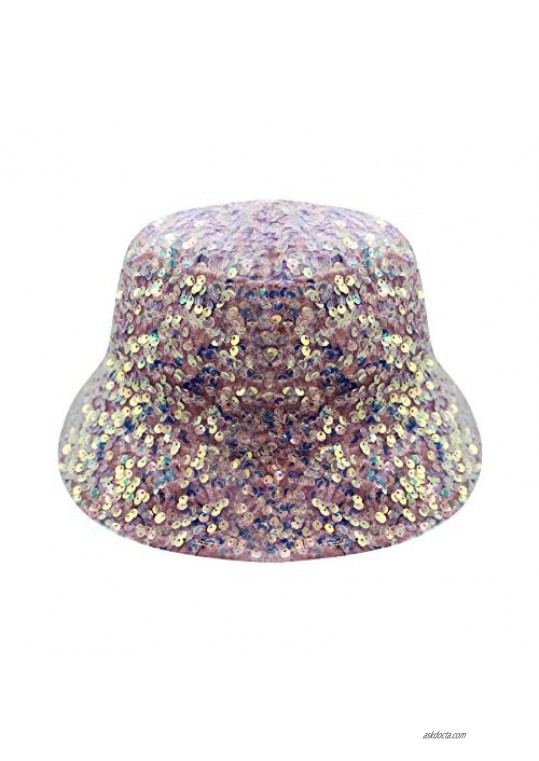 BOLLEY JOSS Women Bucket Hat Reversible Double-Side-Wear Glitter Sequins Bucket Hat Cap for Girls Teens Outdoor Travel