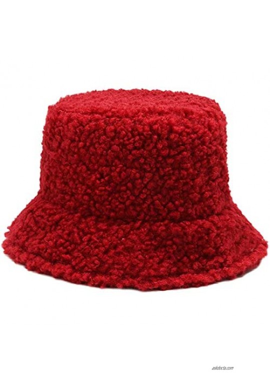 ChezAbbey Bucket Hat Women's Faux Fur Hats Teddy Style Winter Hat Fisherman Hat Warm Windproof Hat for Women for Girls