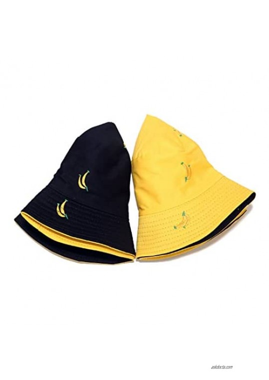 Cute Embroidered Bucket Hat Funny Pattern Fisherman Cap Packable Reversible Sun Hats for Women Men