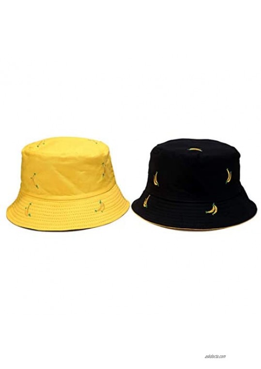 Cute Embroidered Bucket Hat Funny Pattern Fisherman Cap Packable Reversible Sun Hats for Women Men