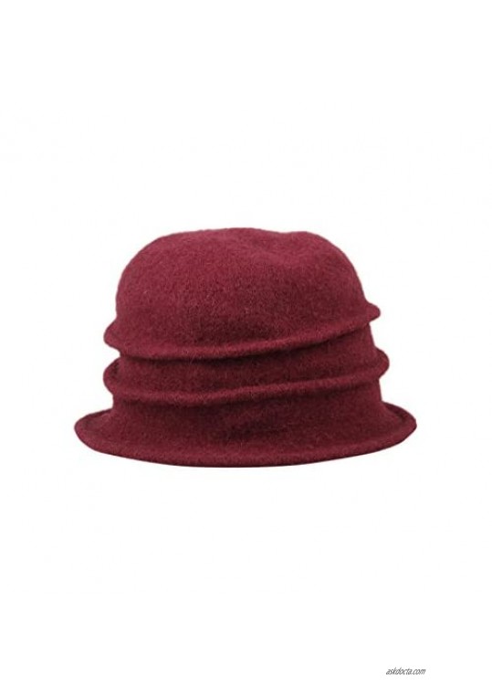 DANTIYA Womens Winter Warm Wool Cloche Bucket Hat Slouch Wrinkled Beanie Cap with Flower