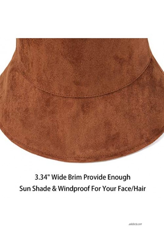DOCILA Reversible Bucket Sun Hat for Women Plain Winter Autumn Velvet Fisherman Cap Wide Brim Visor Hats