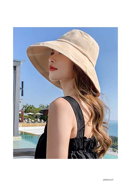 E.Joy Online Women's Wide Brim Bucket Hat Packable Linen/Cotton Cloche Hat