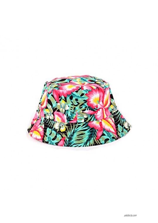 Eohak Bucket Hat Black Floral Printed | Summer Women Men Fisherman Cap Packable Bucket Hat