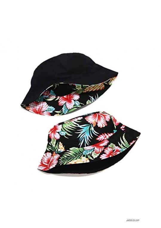 Floral Print Bucket Hat Hawaii Vintage Fisherman Hats Summer Reversible Packable Cap