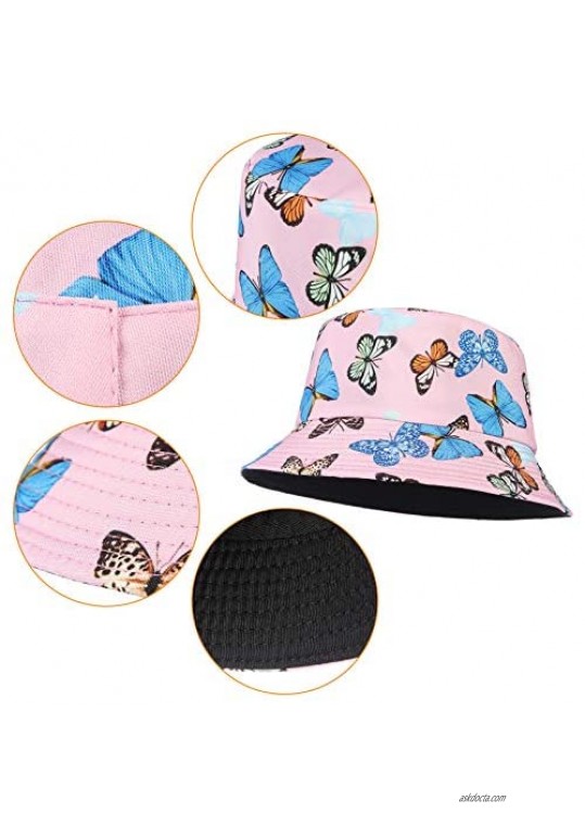 GEMVIE Womens Reversible Bucket Hat Butterfly Pattern Fisherman Hat Packable Beach Basin Sun Cap Outdoor Hat