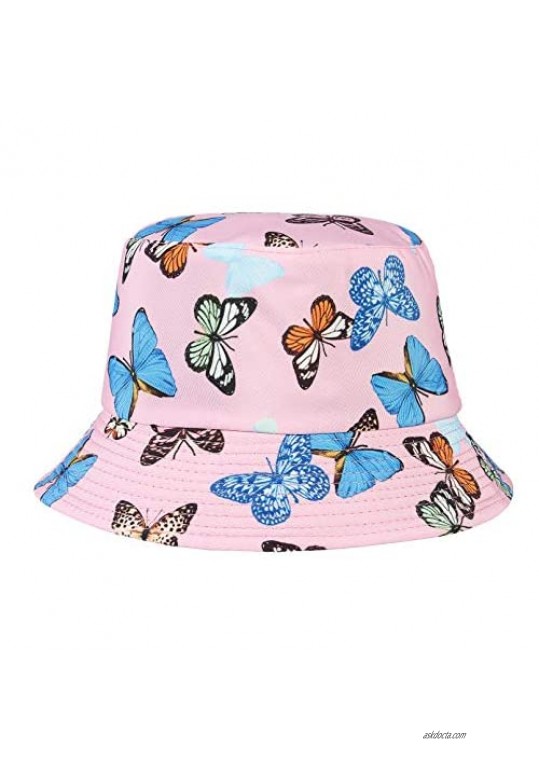 GEMVIE Womens Reversible Bucket Hat Butterfly Pattern Fisherman Hat Packable Beach Basin Sun Cap Outdoor Hat