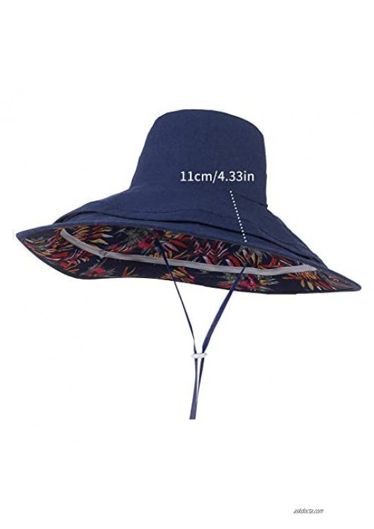 GEMVIE Womens Reversible Bucket Sun Hat Floppy Removable Brim Beach Sun Hat Travel Outdoor Packable Fisherman Hat UPF 50+