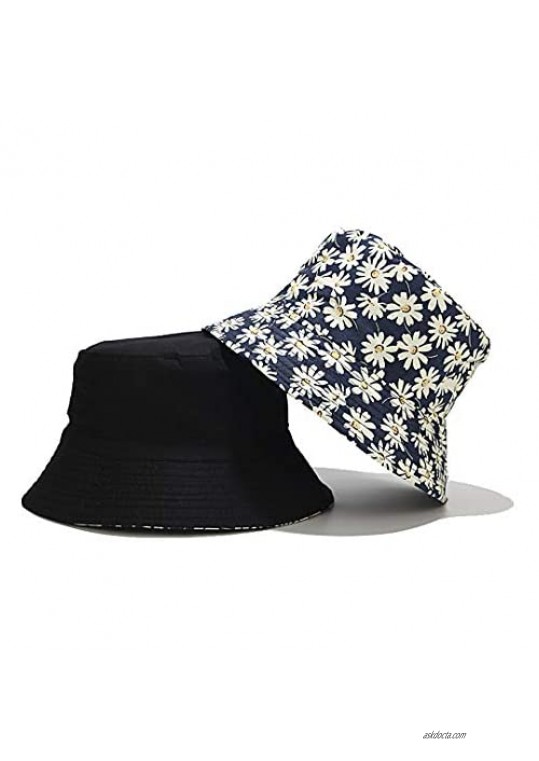 jascaela Unisex Daisy Printed Packable Cotton Bucket Hat Summer Beach Outdoor Sun Hat Fisherman Cap