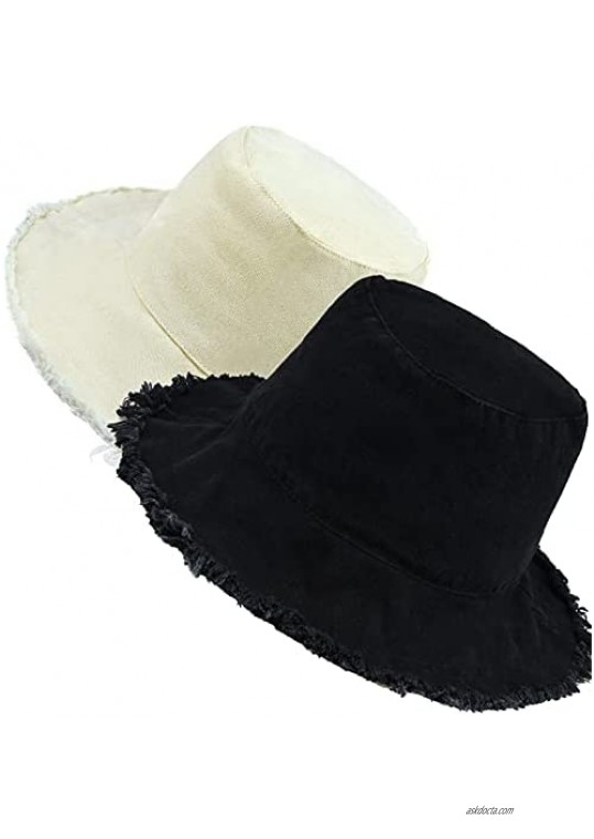 jiebor 2Pcs Bucket Hat Summer Hat Beach Cotton Bucket Hat for Women Men
