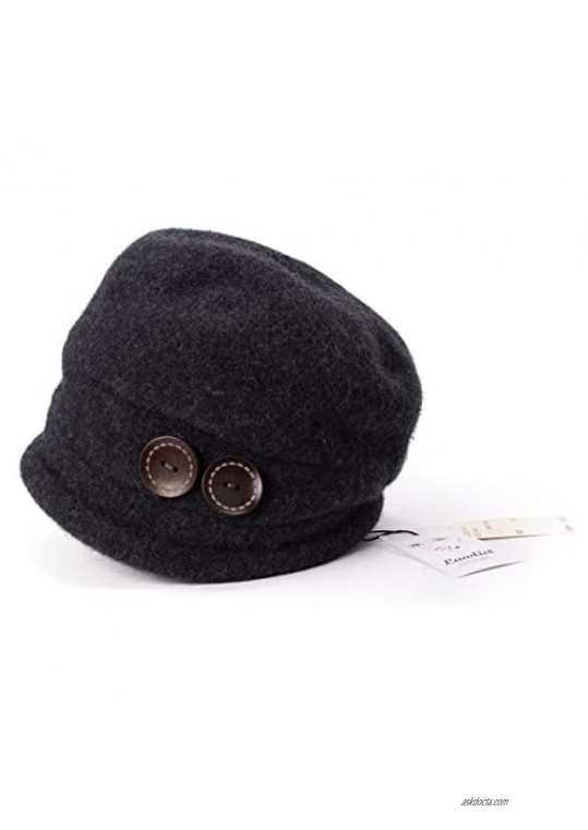 Lawliet New Womens 100% Wool Slouchy Wrinkle Button Winter Bucket Cloche Hat T178