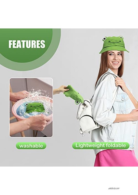 MIPAHI 2 Pieces Frog Bucket Hat Summer Cute Cotton Bucket Hat Sun Protection Cap Wide Brim Fisherman Hat Funny Novelty Festival Women's Men's Hats & Caps Punk Vintage Frog Animal Ring Green