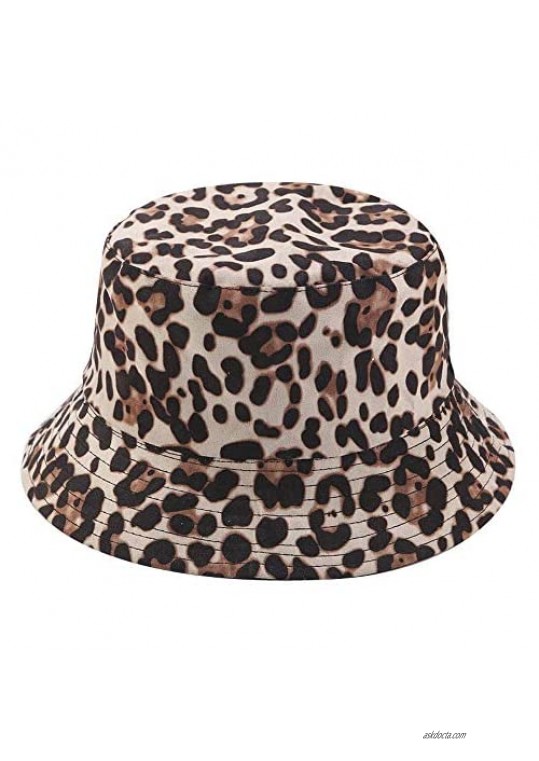 Mongous Unisex Fashion Leopard Print Bucket Hat Fisherman Hats Reversible Sun Beach Cap
