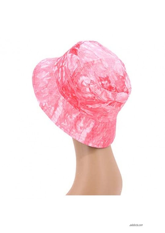 Multifit Unisex Tie Dye Bucket Hat Colored Print UV Protection Packable Fisherman Hat Outdoors Casual Packable Sun Cap