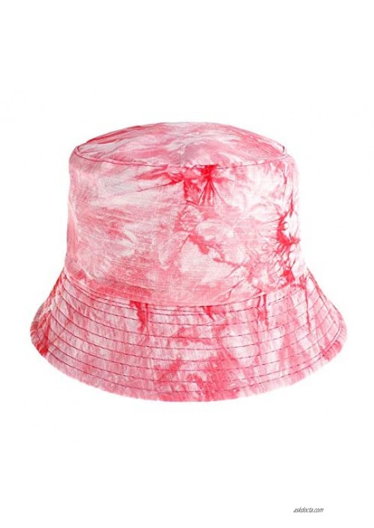 Multifit Unisex Tie Dye Bucket Hat Colored Print UV Protection Packable Fisherman Hat Outdoors Casual Packable Sun Cap