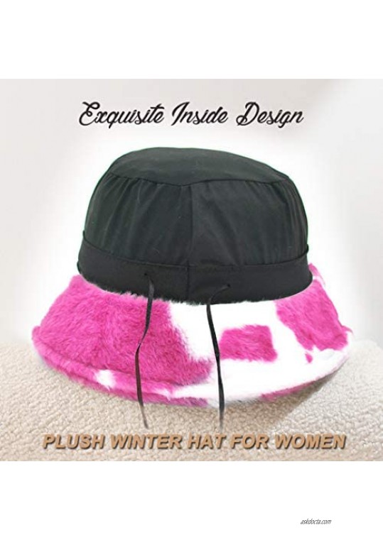 MYMENU Womens Bucket Hat Winter Warm Hats Faux Fur Cloche Hats Fisherman Cap