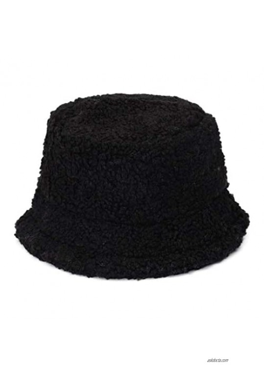 Newfancy Women Girls Winter Bucket Hat Curly Faux Fur Shearling Lambskin Fisherman Cap Warm Hat