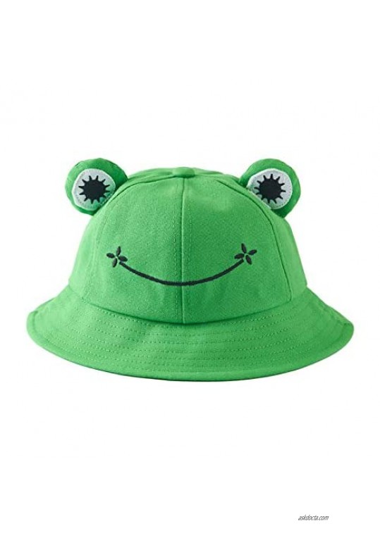 Nuolich Cute Frog Bucket Hat Adult Green Summer Bucket Sunhat Wide Brim Fisherman Hat for Women Teens Girls