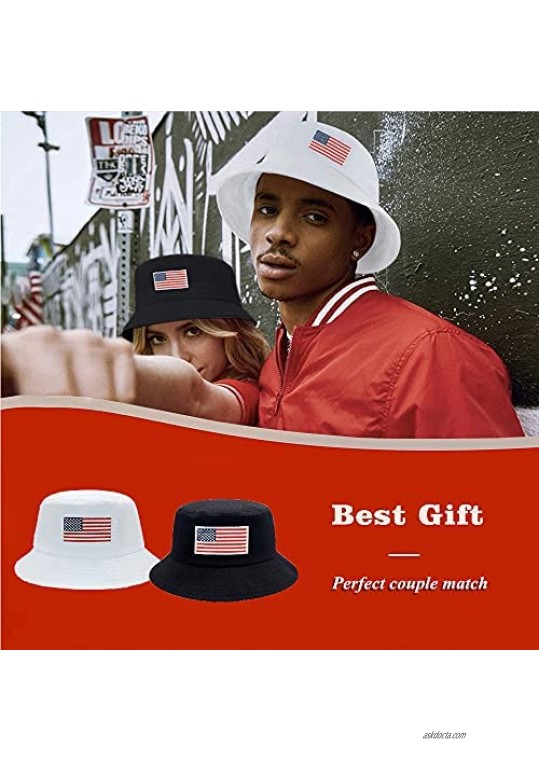 OKDEALS 2 Pack America flag Bucket Hat Cap for Women Men