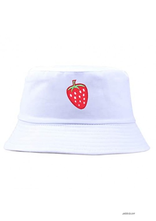 Packable Cotton Summer Bucket Hats Strawberry Sun-Protection-Cap for Women