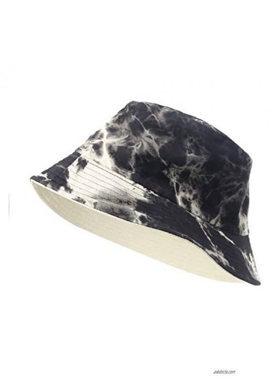 Reversiable Tie Dye Bucket Hat for Women Black Cotton Twill Sun Protection Fisherman Hat