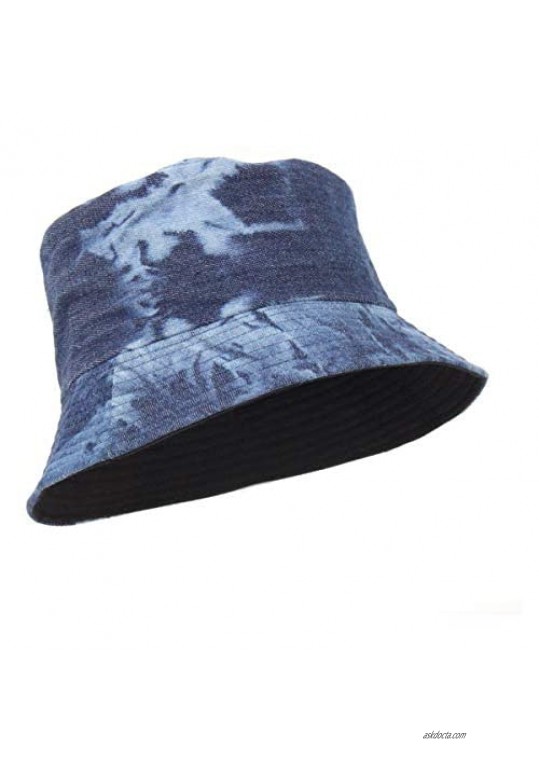 Reversible Tie Dye/Acid Wash Bucket Hat 100% Cotton Summer Beach Fisherman Boonie Hat Sun Protection for Women and Girls