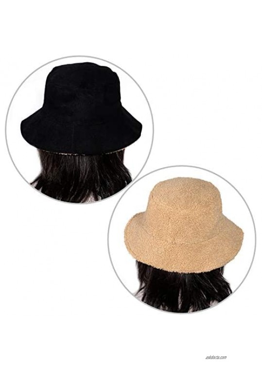 Samtree Reversible Warm Winter Bucket Hat for Women Men Thick Corduroy Faux Fur Teddy Style Casual Outdoor Fisherman Hat