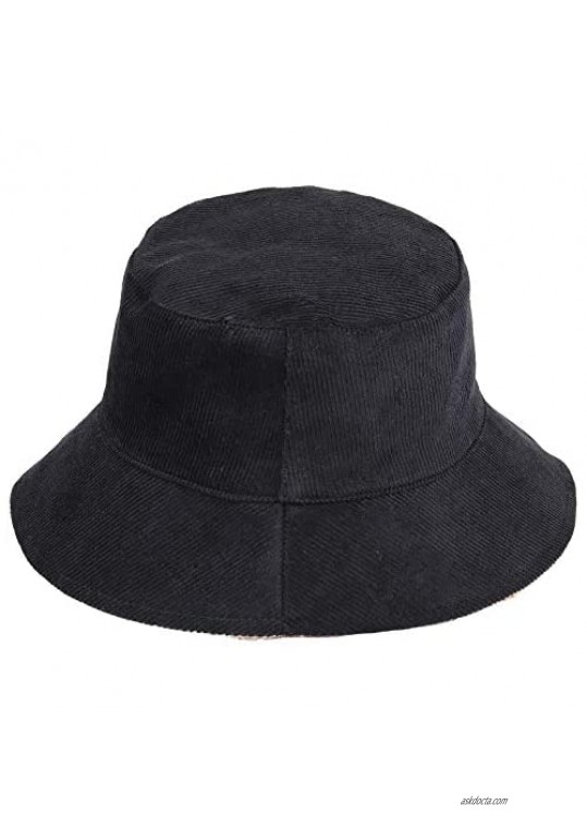 Samtree Reversible Warm Winter Bucket Hat for Women Men  Thick Corduroy Faux Fur Teddy Style Casual Outdoor Fisherman Hat