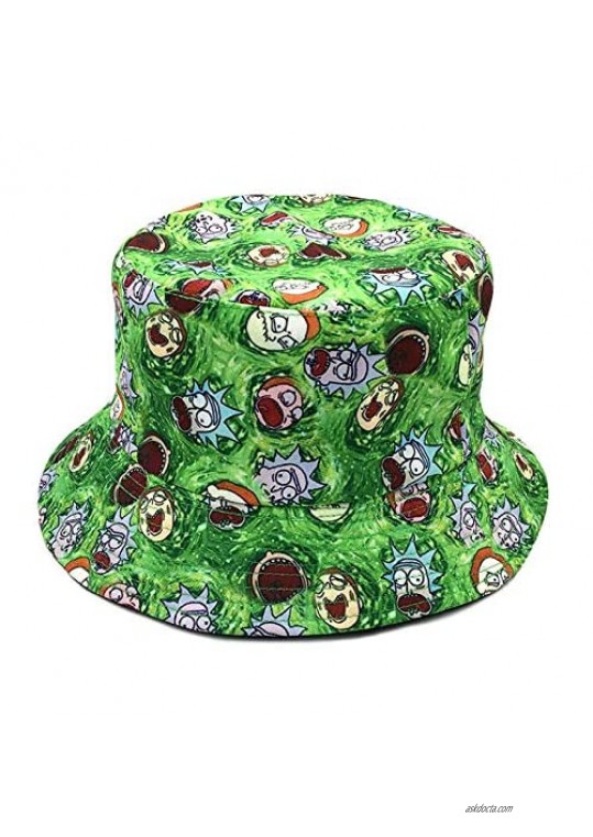 SINLOOG Bucket Hat Rick and Morty Unisex Sun Hat Reversible Two-Side-Wear Green/Black Fisherman Cap for Teens