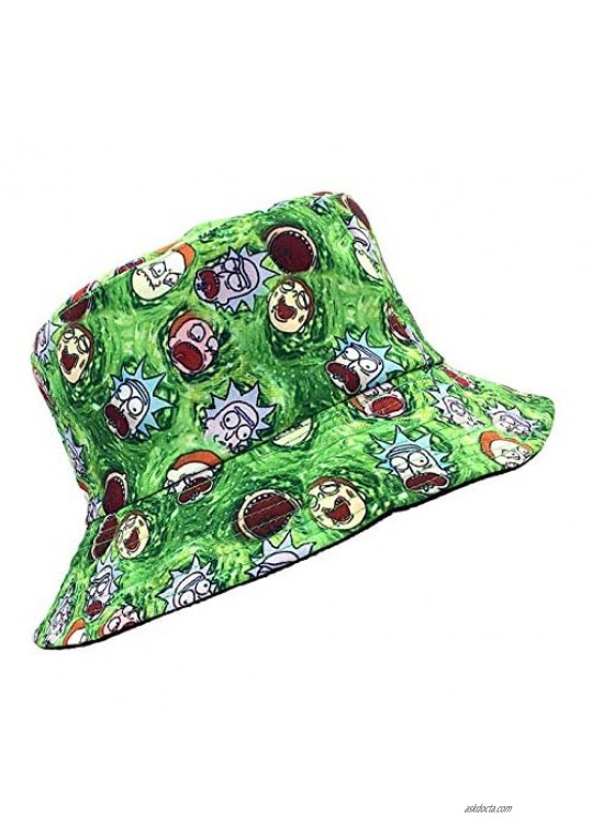 SINLOOG Bucket Hat Rick and Morty Unisex Sun Hat Reversible Two-Side-Wear Green/Black Fisherman Cap for Teens