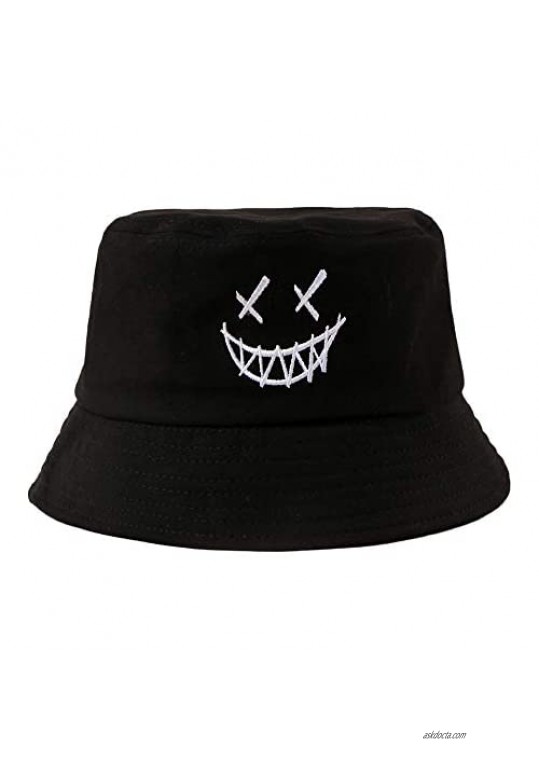 SINLOOG Smile Face Bucket Hat  Unisex Summer Smirk Cotton Cap Packable Travel Beach Sun Hat