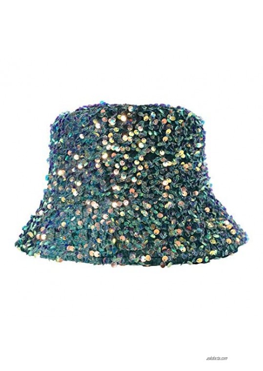 Sivilady Sequin Leopard Bucket Hat Unisex Summer Fisherman Cap Performance Hat for Party Club