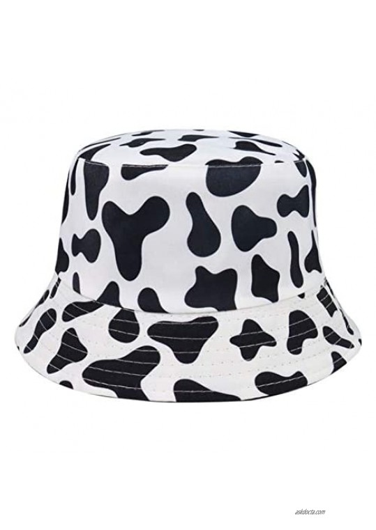 Summer Bucket Hat for Women Cow Print Reversible Bucket Caps Casual Fisherman Hats for Beach Outdoor
