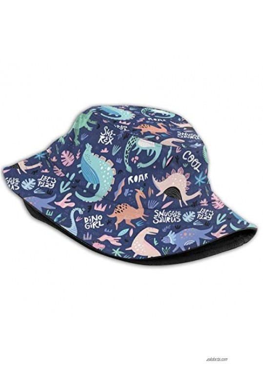 T Rex Cute Cool Dinosaur Dino Print Bucket Hat Fisherman Fishing Sun Cap for Adult Women Men Girl Boy Unisex Black
