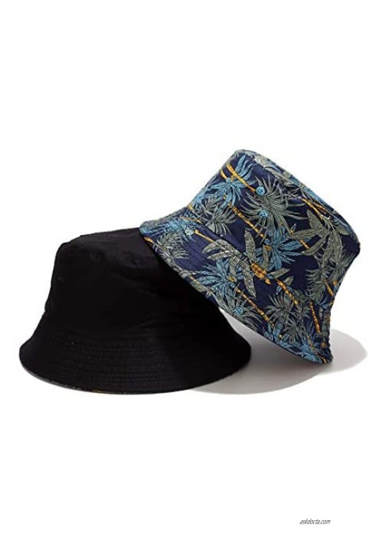 Tropical Bucket Hat Coconut Tree Print Fisherman Cap Hawaii Packable Reversible Sun Hats for Women Men