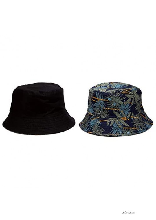 Tropical Bucket Hat Coconut Tree Print Fisherman Cap Hawaii Packable Reversible Sun Hats for Women Men