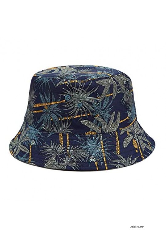 Tropical Bucket Hat Coconut Tree Print Fisherman Cap Hawaii Packable Reversible Sun Hats for Women  Men