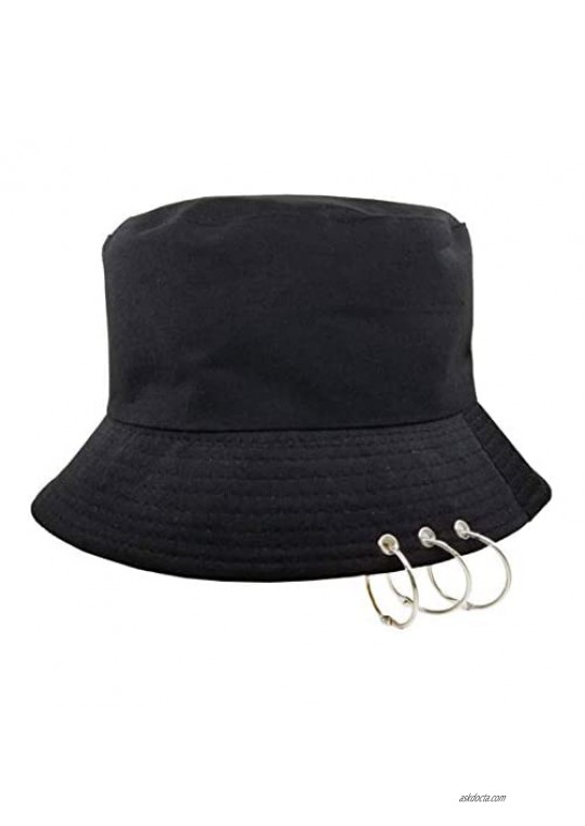 Unisex Bucket Hat Kpop Caps with Rings Fisherman-Cap with Iron Rings