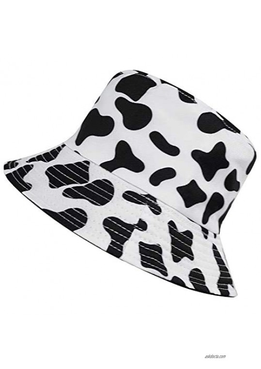 Unisex Cow-Print Bucket-Hat UV-Protection Reversible Fisherman Sun-Hat Foldable