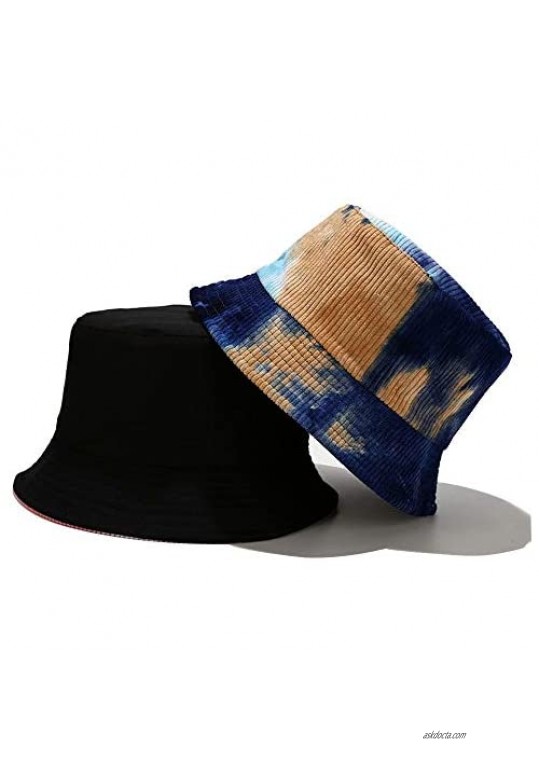 Unisex Double-Side-Wear Reversible Bucket Sun Hat Tie Dye Fisherman Cap