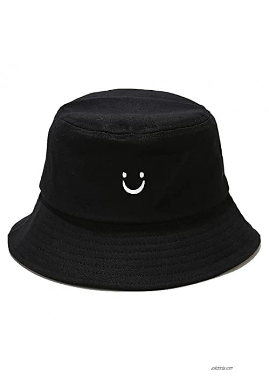 Unisex Smile-Face Cotton Bucket-Hat - Travel Beach Sun Hat Outdoor Foldable Summer