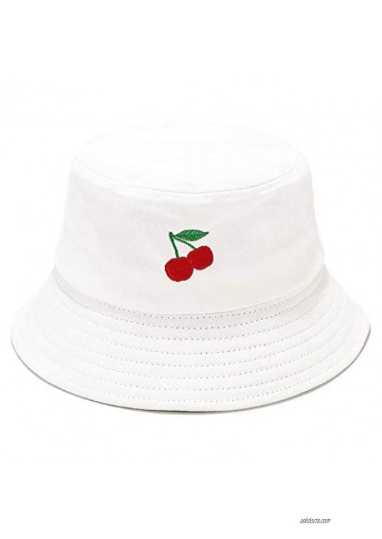 Wheebo Embroidered Bucket Hat 100% Cotton Packable Sun Summer Cap for Women Men