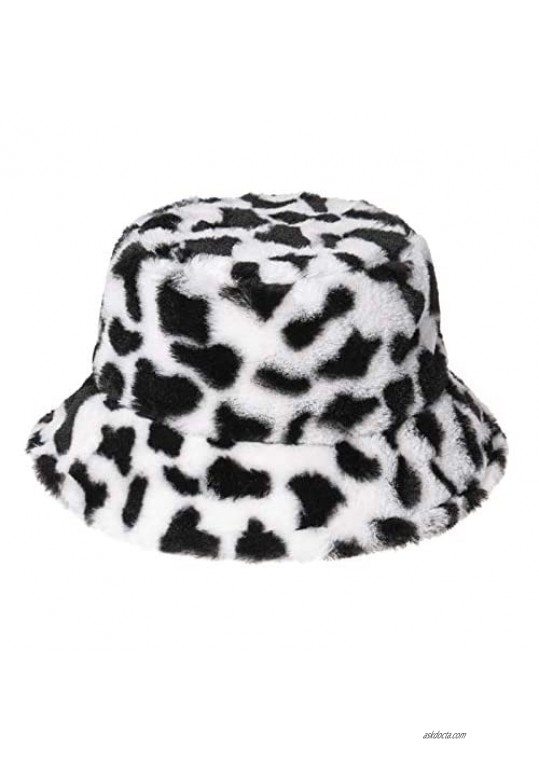 Winter Plush Bucket Hat for Tie Dye Rainbow Fuzzy Faux Fur Warm Bucket Hat Casual Fisherman Cap Winter Plush Bucket Hat