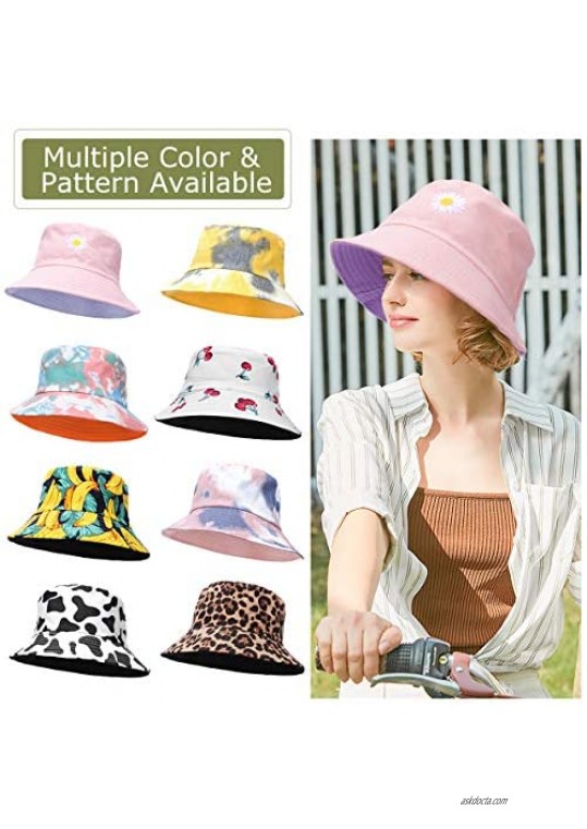 Women Bucket Hats - Summer Fisherman Hat Men Reversible Bucket Hat Foldable Beach Sun Hats for Women Men