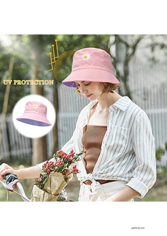 Women Cute Bucket Hat - Summer Fisherman Cap Print Bucket Hat Cotton Reversible Beach Sun Hat for Unisex Outdoor Sports