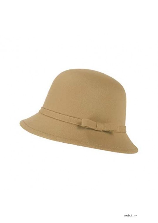 Women Felt Hat Bucket Hat Adjustable Vintage Bowler Suede Wool Hat with Bowknot