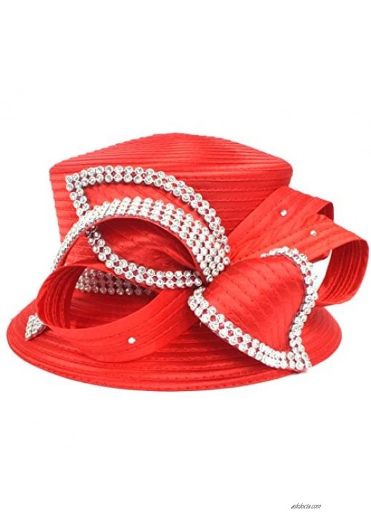 Women Kentucky Derby Church Dress Cloche Hat Fascinator Floral Tea Party Wedding Bucket Hat S052 (SD707-Red)