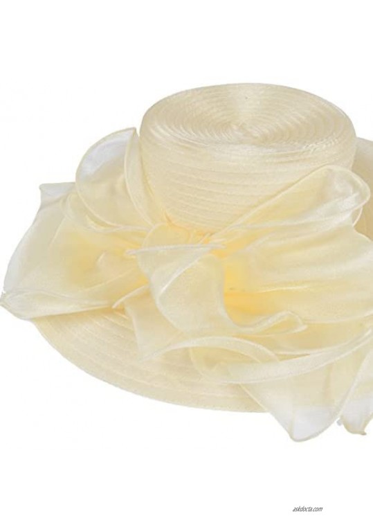 Women Kentucky Derby Church Dress Cloche Hat Fascinator Floral Tea Party Wedding Bucket Hat S052 (S062-Apricot)