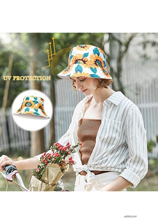 Women Print Bucket Hats - Summer Fisherman Hat Men Foldable Beach Sun Bucket Hat Reversible Cute Cotton Bucket Caps